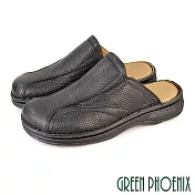 【GREEN PHOENIX】男 穆勒鞋 張菲鞋 後空拖鞋 全真皮 休閒 台灣製 US6 黑色