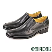 【GREEN PHOENIX】男 紳士皮鞋 商務皮鞋 方頭 渲染 雷射雕花 直套式 全真皮 台灣製 EU40 黑色