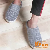 【iSFun】包覆格紋＊男女刷毛保暖室內拖鞋  鉛筆灰/4445號