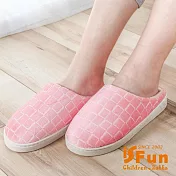 【iSFun】包覆格紋＊男女刷毛保暖室內拖鞋  粉紅/3637號