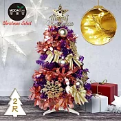 摩達客耶誕-2尺/2呎(60cm)特仕幸福型裝飾亮紫箔聖誕樹 (香檳雙金系全套飾品)+20燈LED燈插電式暖白光*1/贈控制器/本島免運費
