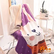 【iSFun】童趣動物＊雙層保暖法蘭絨單人被毛毯/100x140cm  紫色白兔