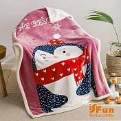 【iSFun】童趣動物＊雙層保暖法蘭絨單人被毛毯/100x140cm  桃色企鵝