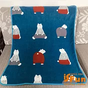 【iSFun】紅褲北極熊*保暖珊瑚絨毛毯/100x75cm 藍
