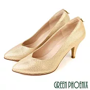 【GREEN PHOENIX】女 高跟鞋 宴會鞋 婚鞋 金蔥 鱗片感 全真皮 尖頭 US5.5 金色