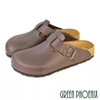 【GREEN PHOENIX】女 穆勒鞋 半拖鞋 懶人拖鞋 前包 後空 皮帶釦 台灣製 EU35 咖啡色