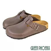 【GREEN PHOENIX】女 穆勒鞋 半拖鞋 懶人拖鞋 前包 後空 皮帶釦 台灣製 EU37 咖啡色