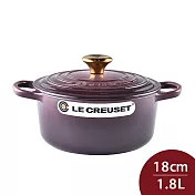 Le Creuset 琺瑯鑄鐵典藏圓鍋 18cm 1.8L 無花果 金頭 法國製