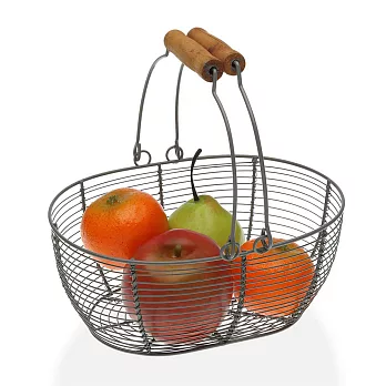 《VERSA》雙提柄橢圓鏤空水果籃(鐵灰) | 水果盤 水果籃