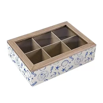 《VERSA》6格木質茶包收納盒(海洋) | 咖啡包收納盒 防塵收納盒 茶具