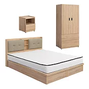 IDEA-MIT寢室傢俱雙人五尺五件組(含獨立筒床墊) 暖棕原木