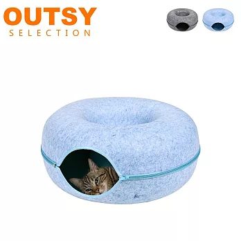 OUTSY舒適羊毛氈可拆式多用甜甜圈貓隧道/貓窩 藍色