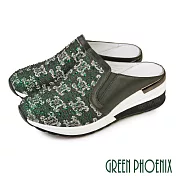 【GREEN PHOENIX】女 穆勒鞋 包頭拖鞋 懶人鞋 拖鞋 水鑽 圖騰 休閒 厚底 EU39 深綠色
