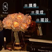 【愛莯】15朵玫瑰花LED夜燈菱形玻璃花瓶系列(附贈USB充電插頭) 15朵維多利亞玫瑰花