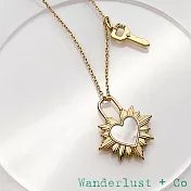 Wanderlust+Co 澳洲品牌 金色鑲鑽鑰匙 珍珠母貝光芒愛心項鍊 In A Heartbeat