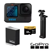 【GoPro】HERO 11 三向輕裝套組 (HERO11單機+三向多功能自拍桿2.0+Enduro原廠電池+64G記憶卡) 正成公司貨