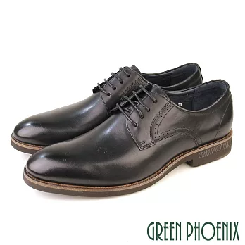 【GREEN PHOENIX】男 紳士皮鞋 商務皮鞋 輕量 素面 雕花 小牛皮 全真皮 綁帶 EU43 黑色