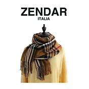 【ZENDAR】頂級開絲米龍流蘇保暖披肩圍巾(格紋咖啡色)