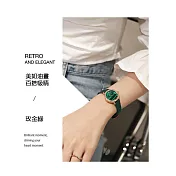 GUOU 古歐 6043 輕奢復古時尚孔雀綠氣質大方皮帶女腕錶 - 玫金綠