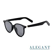 【ALEGANT】豹影黑清新簡練品味設計波士頓圓框輕量TR90寶麗來偏光墨鏡/UV400太陽眼鏡