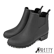 【Pretty】女 雨靴 雨鞋 短靴 切爾西 無毒環保 防水 粗跟 台灣製 EU39 黑色