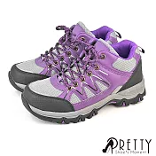 【Pretty】女 登山鞋 運動鞋 休閒鞋 防潑水 透氣 網布 反光 拼接 半高筒 EU38 紫色