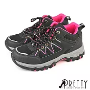 【Pretty】女 登山鞋 運動鞋 休閒鞋 防潑水 透氣 網布 反光 拼接 半高筒 EU39 黑色