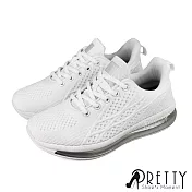 【Pretty】女 運動鞋 休閒鞋 綁帶 飛線編織 彈力 吸震 減壓 全氣墊 JP23.5 白色