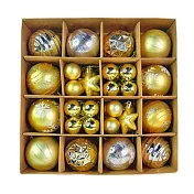摩達客聖誕-30mm + 60mm造型彩繪球42入吊飾禮盒裝(16格)香檳金色系| 聖誕樹裝飾球飾掛飾