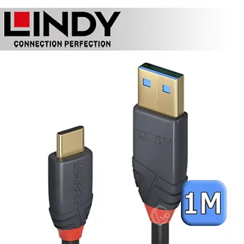 LINDY 林帝 ANTHRA USB 3.2 Gen 2 Type-C/公 to Type-A/公 傳輸線 + PD智能電流晶片 1m (36911)