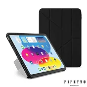 PIPETTO iPad 第10代 (10.9吋) Origami 多角度多功能保護套-黑色/透明背蓋