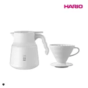 【HARIO】 純白系列 V60白色02磁石濾杯 + V60不鏽鋼保溫咖啡壺白PLUS 800