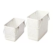 日本Like-it|[窄款]隙縫型多功能可堆疊含蓋收納籃 洗衣籃(二層組)(輪子顏色隨機) 白色
