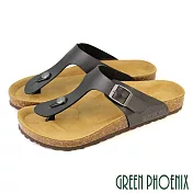 【GREEN PHOENIX】男 拖鞋 皮帶釦 夾腳 平底 台灣製 EU41 黑色