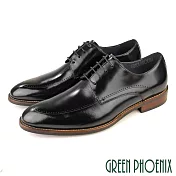 【GREEN PHOENIX】男 紳士皮鞋 商務皮鞋 德比鞋 雕花 油蠟牛皮 拉絲手染 EU43 黑色