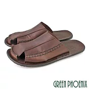 【GREEN PHOENIX】男 穆勒鞋 半拖鞋 張菲鞋 包頭拖鞋 護趾 手工 全真皮 平底 台灣製 EU41 咖啡色