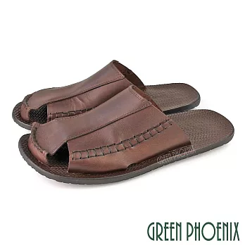 【GREEN PHOENIX】男 穆勒鞋 半拖鞋 張菲鞋 包頭拖鞋 護趾 手工 全真皮 平底 台灣製 EU43 咖啡色
