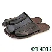【GREEN PHOENIX】男 穆勒鞋 半拖鞋 張菲鞋 包頭拖鞋 護趾 手工 全真皮 平底 台灣製 EU41 黑色
