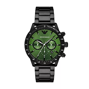 EMPORIO ARMANI 紳士典藏三眼腕錶-黑X綠