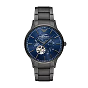 EMPORIO ARMANI Meccanico系列紳探風格機械腕錶-鐵灰X藍