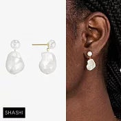 SHASHI 紐約品牌 Lianthia 金色珍珠耳環 經典圓形珍珠X不規則珍珠母貝