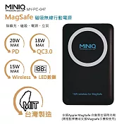 【MINIQ】20W LED數位顯示/磁吸式雙孔無線快充行動電源(台灣製造) 黑色