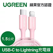 綠聯 USB-C to Lightning充電線/傳輸線MFi彩虹編織版 櫻花粉(1.5公尺)