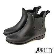 【Pretty】女 雨靴 雨鞋 短靴 切爾西 短筒 防水 側鬆緊帶 台灣製 EU39 黑色