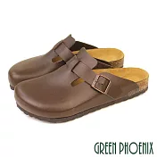 【GREEN PHOENIX】男 穆勒鞋 包頭拖鞋 半拖鞋 懶人拖鞋 皮帶釦 台灣製 EU40 咖啡色