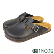 【GREEN PHOENIX】男 穆勒鞋 包頭拖鞋 半拖鞋 懶人拖鞋 皮帶釦 台灣製 EU40 黑色