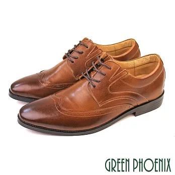 【GREEN PHOENIX】男 紳士皮鞋 商務皮鞋 德比鞋 煙燻漸層 全真皮 綁帶 台灣製 EU43 棕色