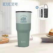 【IKUK 艾可】陶瓷珍奶冰壩保溫杯900ml-小熊珍奶杯 露營綠