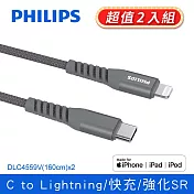 (2入組)PHILIPS 飛利浦USB-C to Lightning手機充電線-1.6m DLC4559V 黑