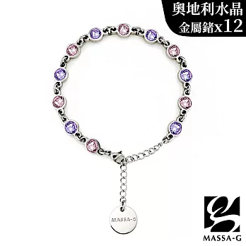MASSA-G【Glary閃耀】金屬鍺錠白鋼水晶手鍊(12個金屬鍺) 粉紫